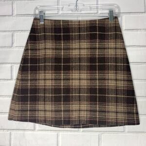 vintage 90s 579 skirt brown plaid mini wool blend grunge academia size 7 juniors